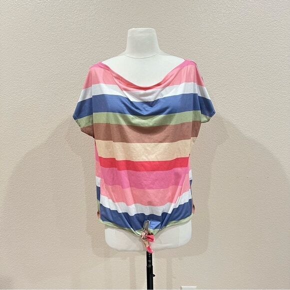 Amaryllis Colorful Striped Knotted Front Top Large - Picture 2 of 10